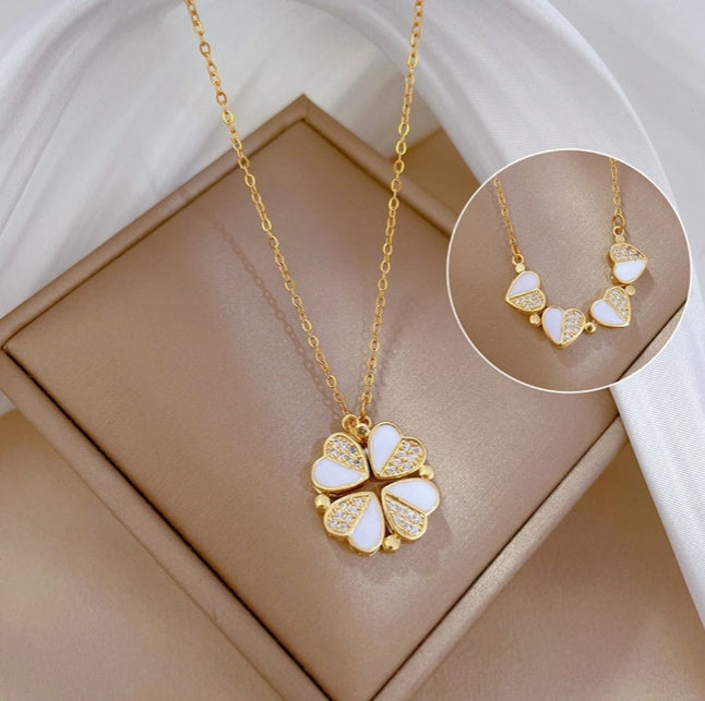 Luxus Kleeblatt-Anhänger-Halskette Edelstahl Kristall Herz Schmuck für Damen Geschenk