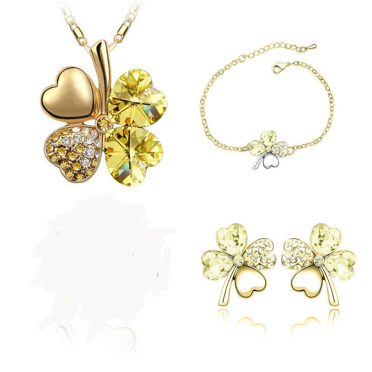 Kreatives vierblättriges Kleeblatt Kristallschmuck-Set