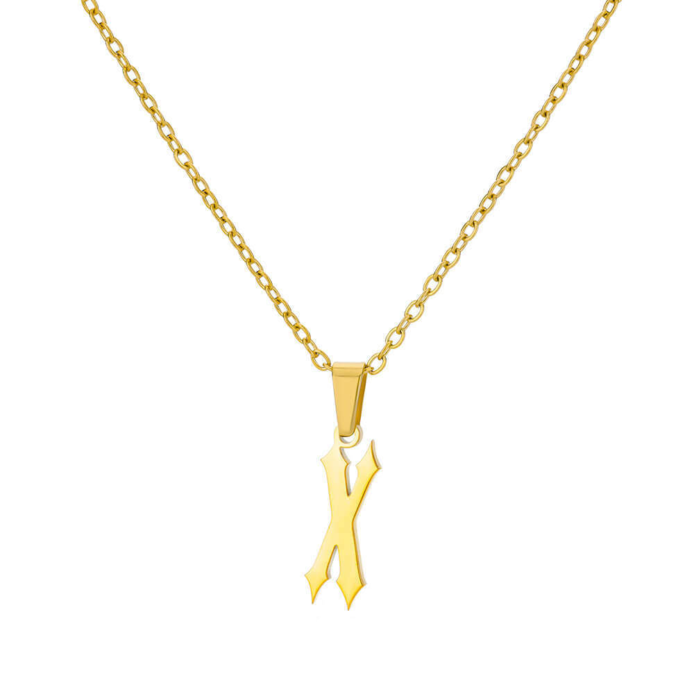 18K Gold Plating Stainless Steel Ancient English Letter Pendant Necklace