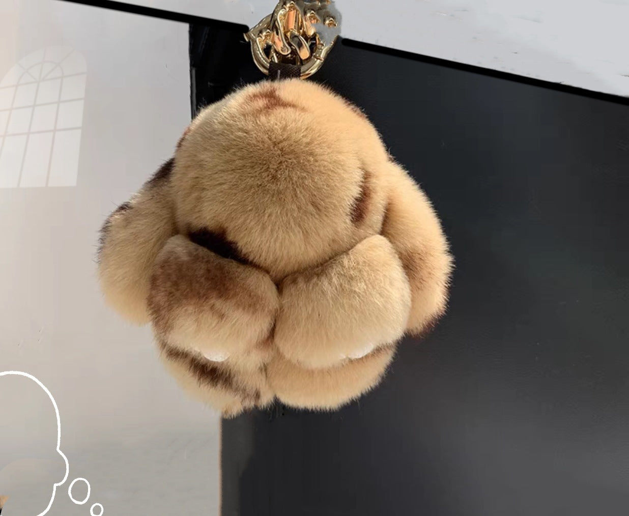 Llavero de Peluche con Colgante de Piel de Conejo