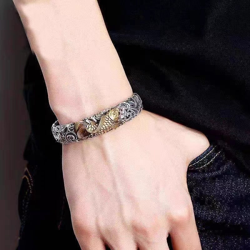 Chinese Style Two-color Electroplated Koi Tangcao Pattern Bracelet