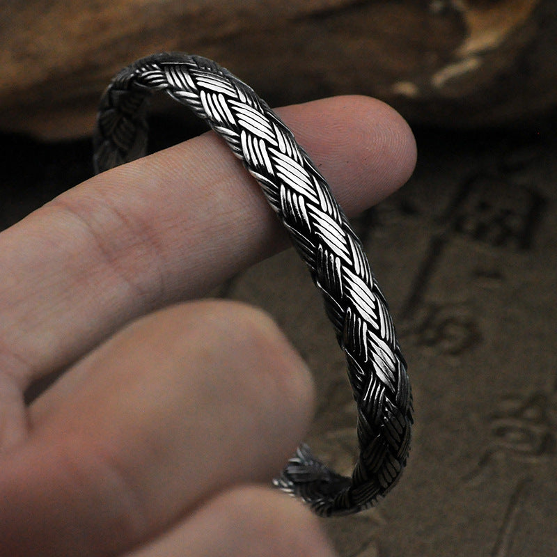 Pulsera vintage de plata tejida a mano para hombre y mujer