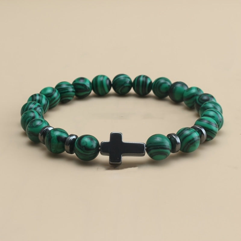 Kreuz-Glauben-Farbe Malachit-Perlenarmband