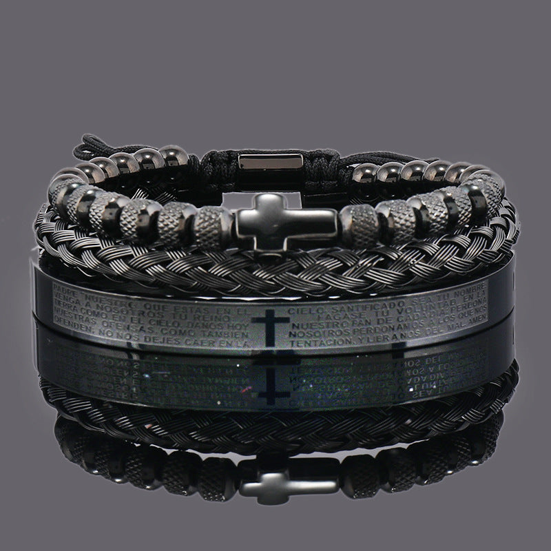Herren Armband Edelstahl, Kreuz-Regal-Design, Kugel, größenverstellbar