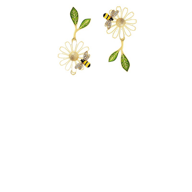 Florale Bienen-Blatt Öl-Gemälde Asymmetrische Lange Quasten-Ohrringe