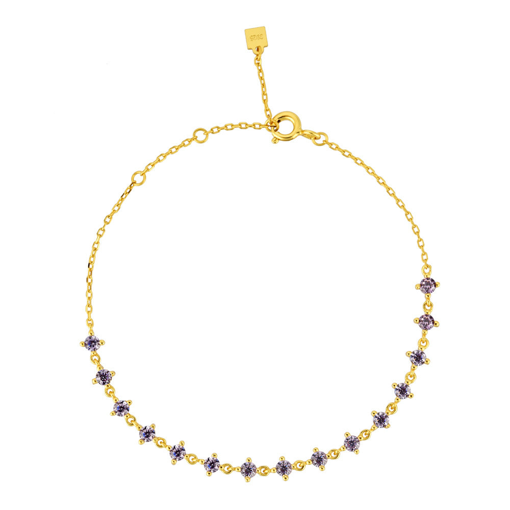 925 Sterling Silver Purple Stone Chain Bracelet