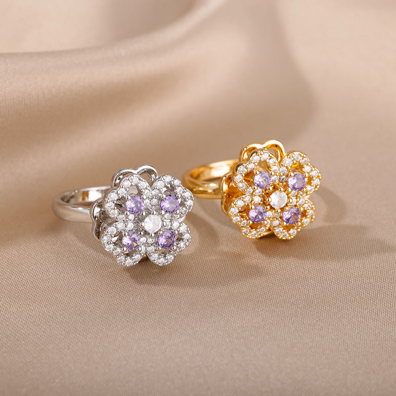 Anillos giratorios de flores con diamantes de imitación, anillo de descompresión antiestrés, moderno