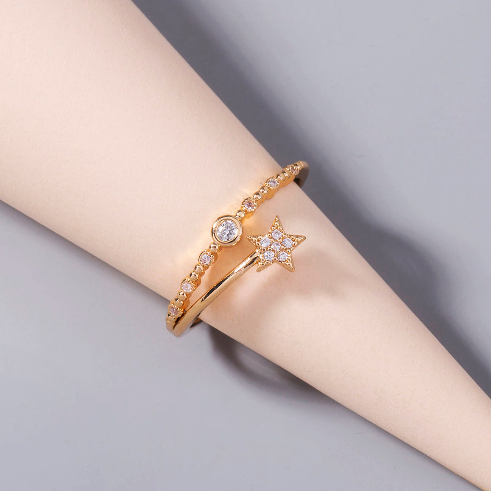 Vergoldeter Ring mit Mikro-Intarsien-Pentagramm für Damen