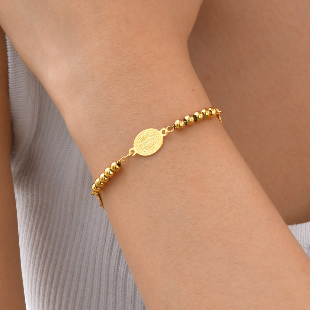 Stainless Steel Round Beads Virgin Gold Bracelet