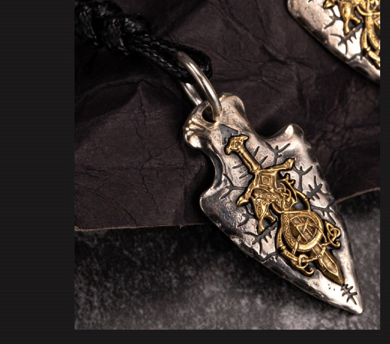 Viking Dragon Sword Flower Silver Inlaid Copper Necklace