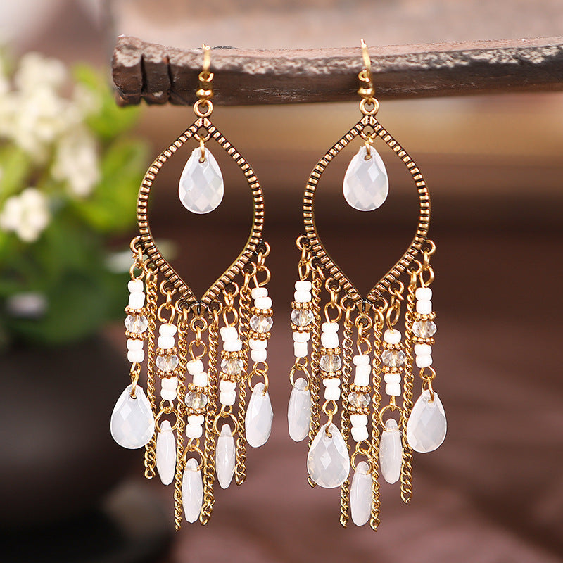 Pendientes de cadena bohemios vintage con gota de agua