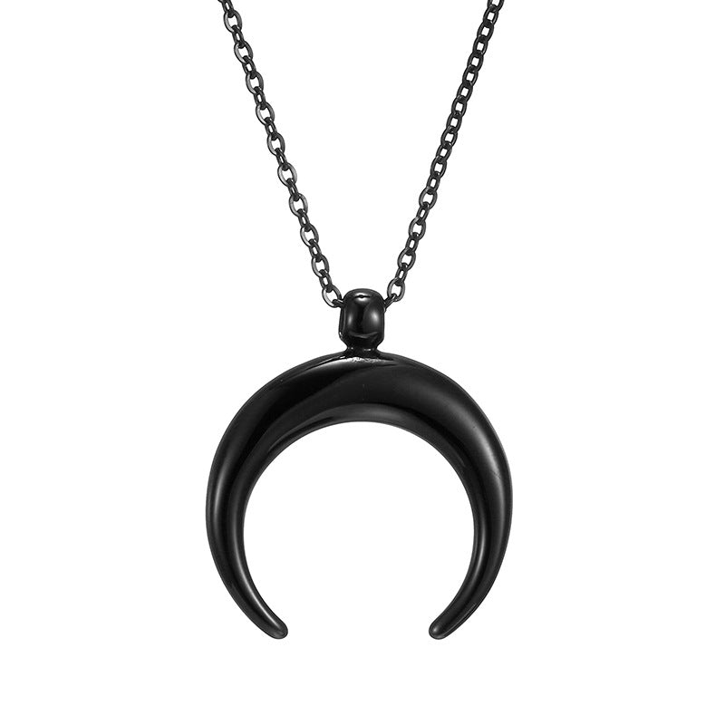 Collar con colgante de luna y cuerno de acero inoxidable de estilo minimalista