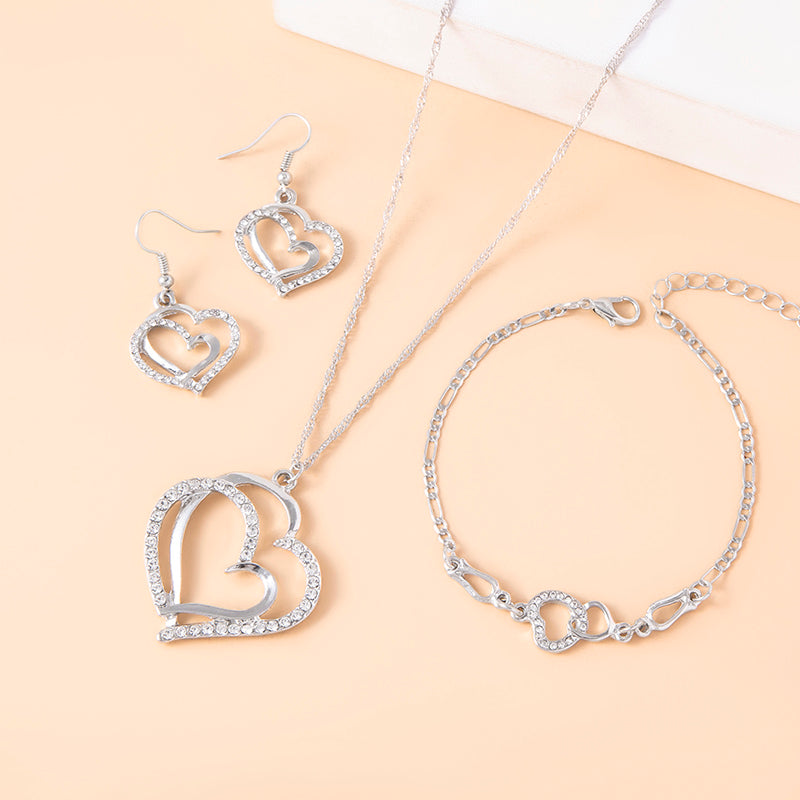 Romantisches Kristall-Herz-Schmuckset Armband Halskette Ohrringe für Damen