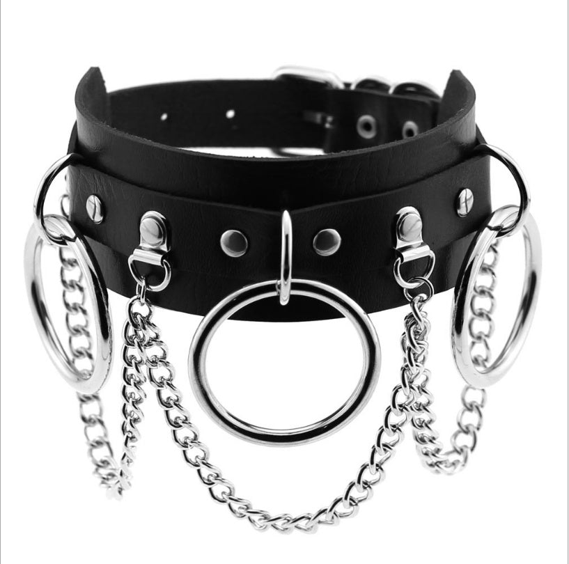 Europäischer und amerikanischer Stil Persönlichkeit übertrieben PU-Lederhalsband Punk Street Shooting Nachtclub O-Ring Kette Schlüsselbeinkette Halsband