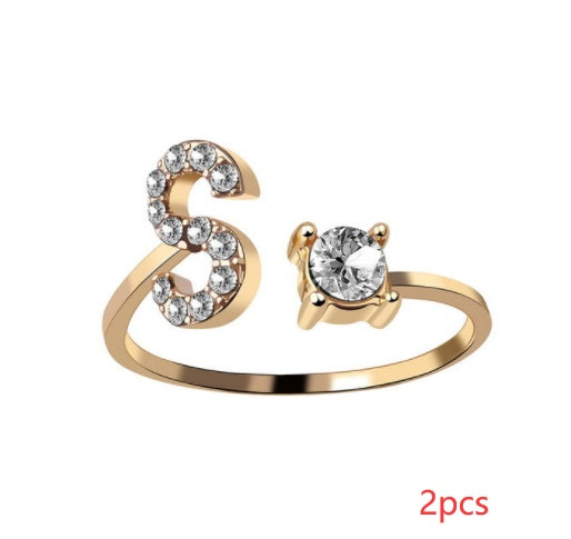 Nuevo Diseño Anillo Ajustable con Letra Inicial 26 Joyería de Moda para Mujeres Joyería Simple y Elegante