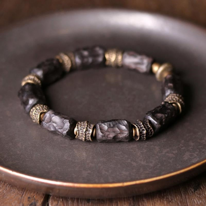 Pulsera de textura hecha a mano estilo étnico retro para mujer
