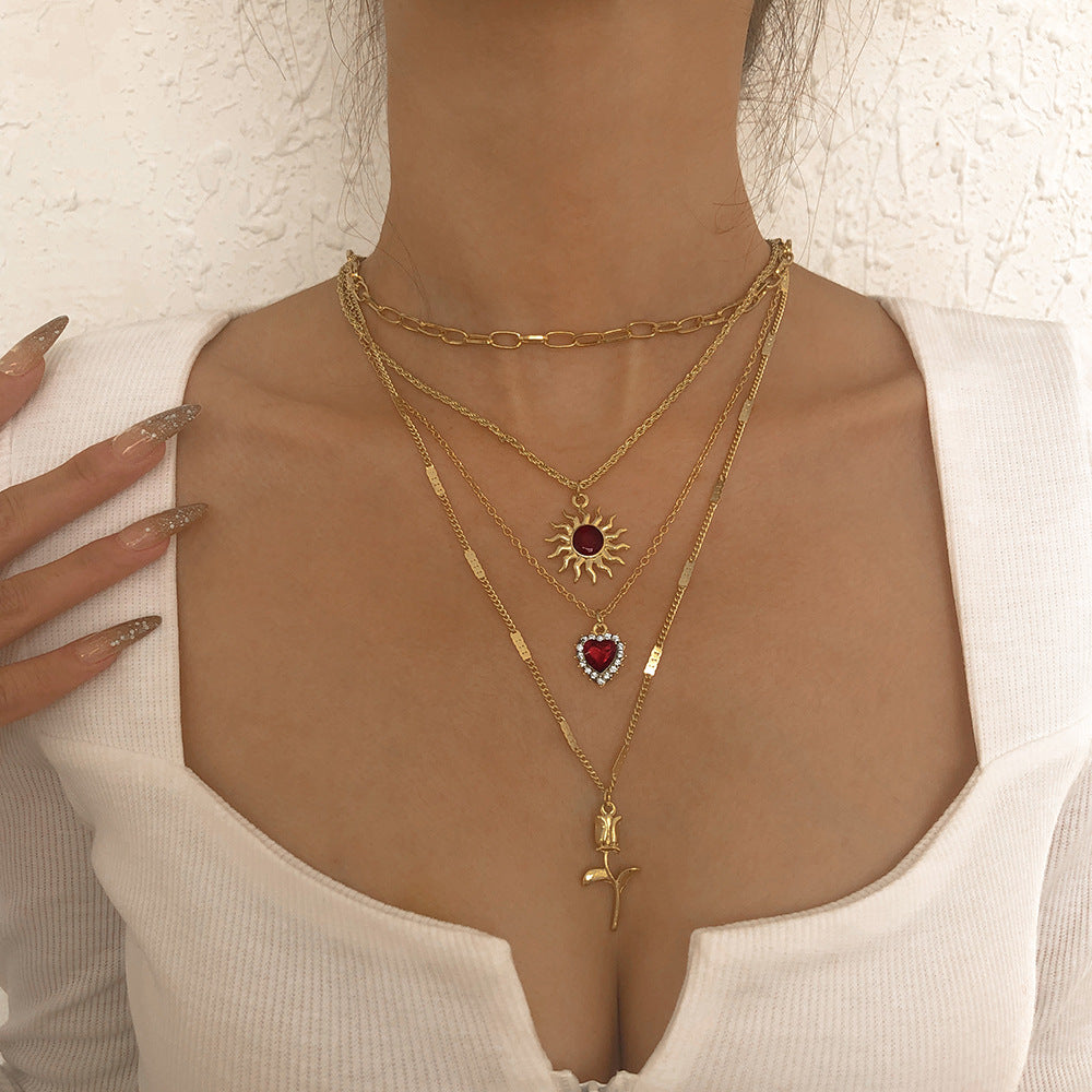 Mehrreihige Halskette Elegante Metallkette Diamant-Halskette