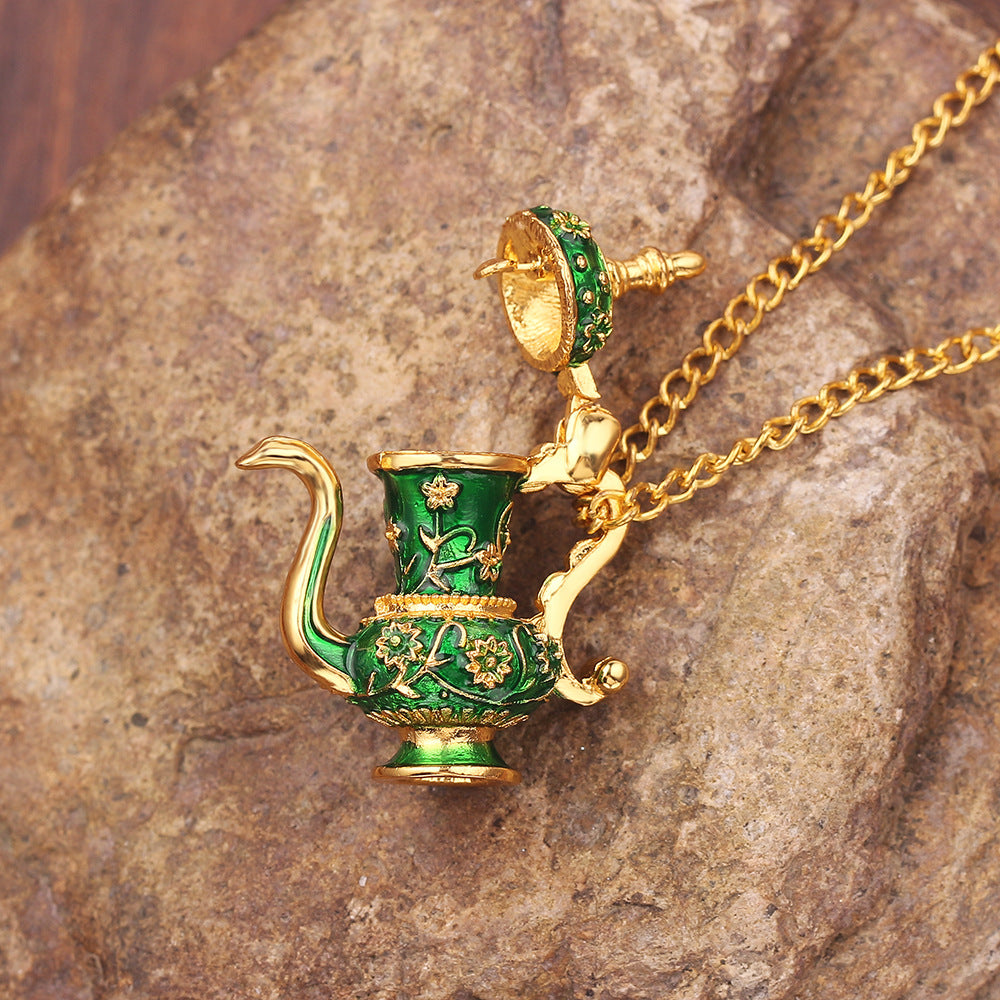 Fashion Jewelry Long Magic Multiple Enamel Glaze Tea Cup Pendant Necklace