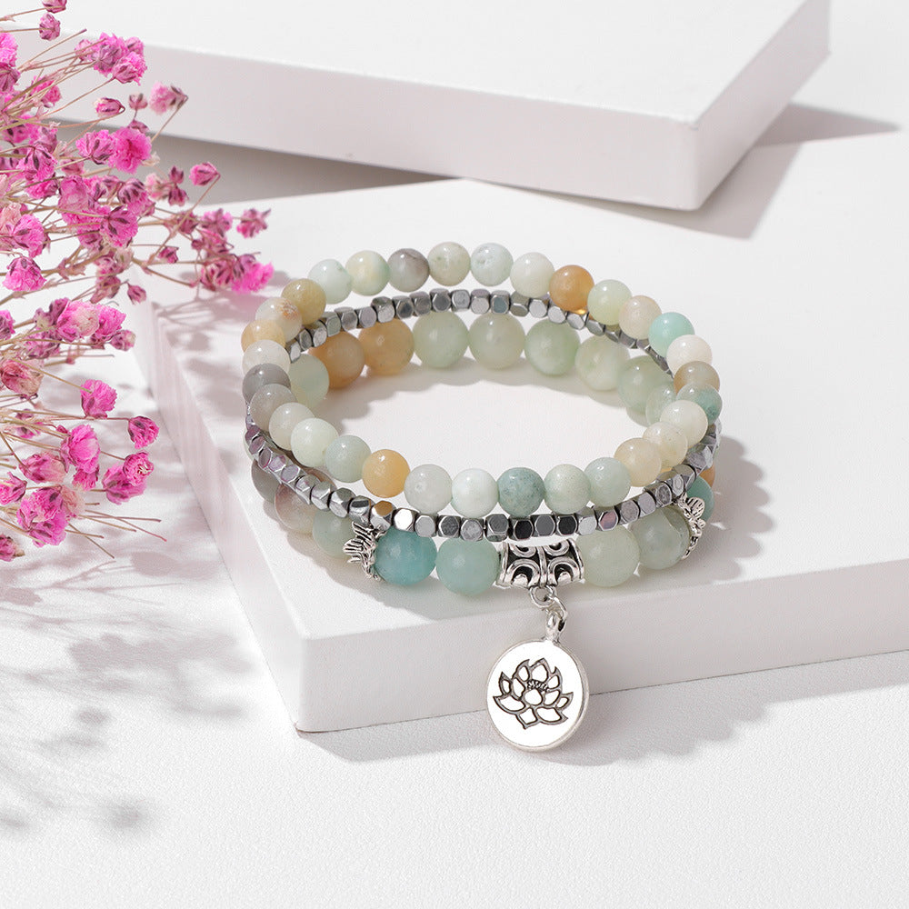 Armband mit Natursteinperlen und Lotus-Anhänger für Frauen
