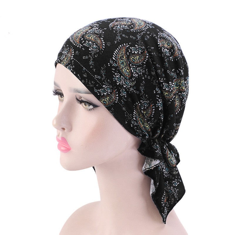 Stretch cotton print turban hat