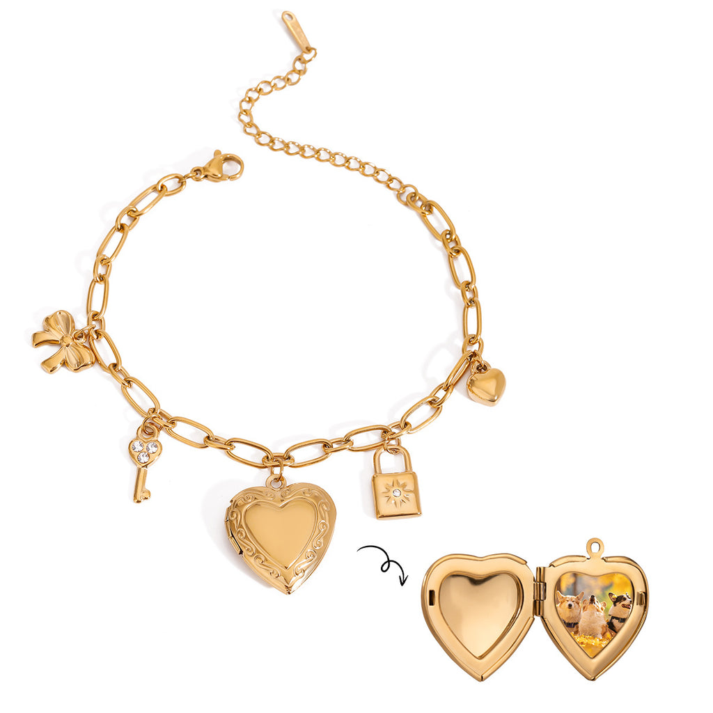 Pulsera de Cadena de Amor Pulsera de Moda de Acero de Titanio con Perlas y Lazo