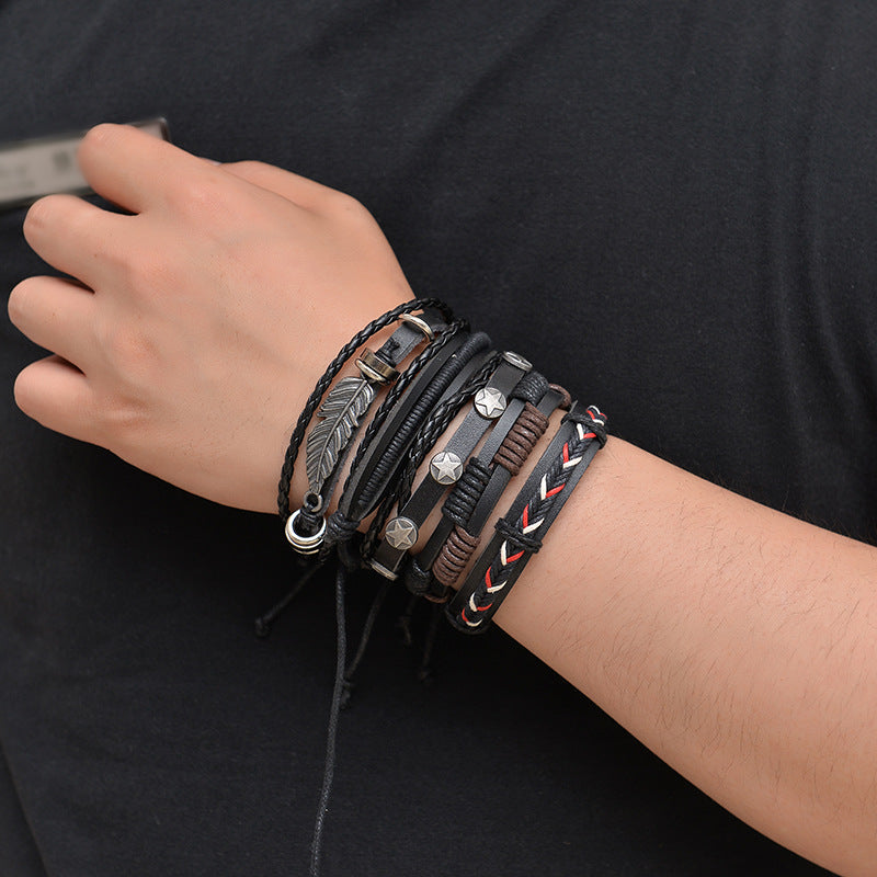 Pulsera de cuero multicapa para hombre