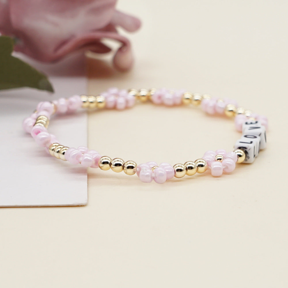English Letter LOVE Small Rice-shaped Beads Bracelet