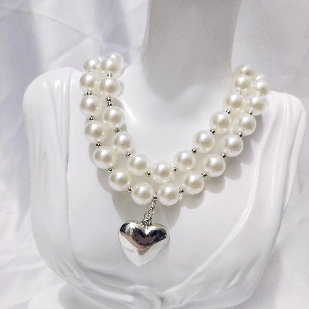 Mode Temperament Perlenkette Pfirsich Herz Vintage Pulloverkette Damen