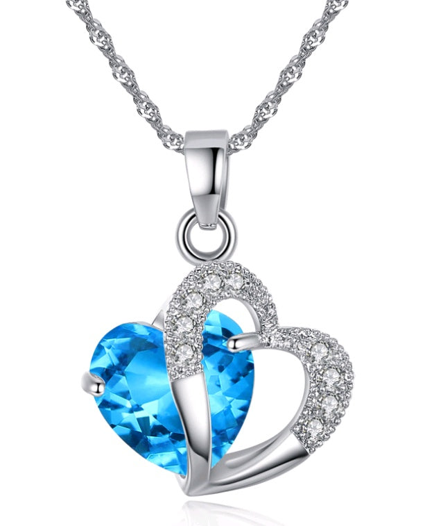 Amethyst Zirkon Herz Halskette Ohrringe Set Europäische und Amerikanische Weihnachtsgeschenke