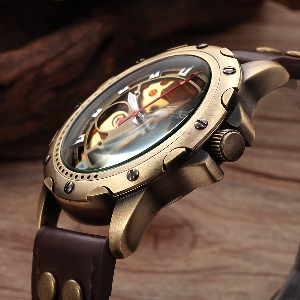 Herren Skelett Steampunk Automatische Mechanische Uhr