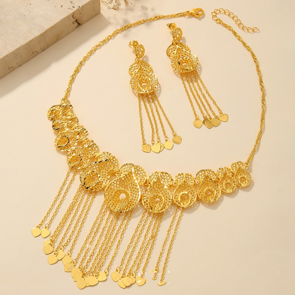 Braut Halskette Ohrringe Hohl Geschnitzter Schmuck