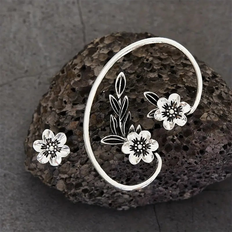 Pendientes de gancho asimétricos vintage con planta y flor