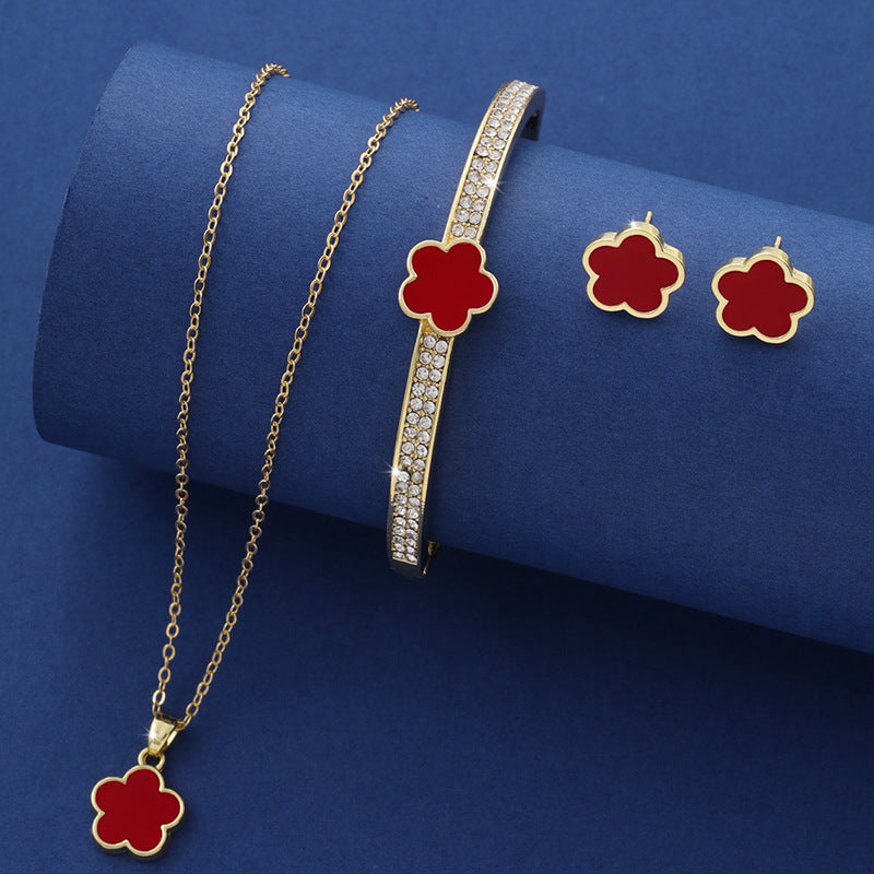 Glücksbringer Fünfblättrige Blume Dreiteiliges Schmuckset