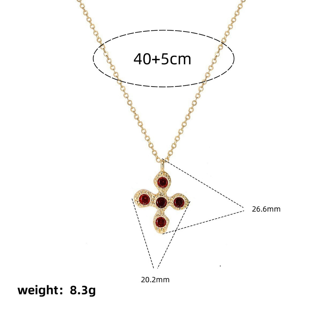 Light Luxury Floral Cross Pendant Delicate Zircon Necklace