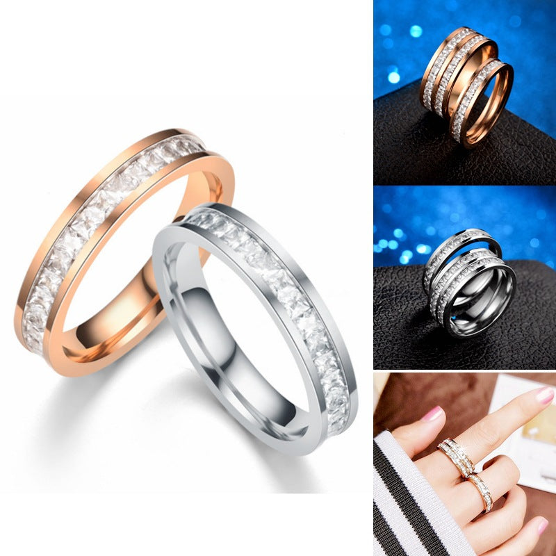 Anillos de diamantes de imitación de moda para mujer Anillo de acero inoxidable