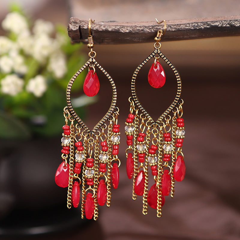 Pendientes de cadena bohemios vintage con gota de agua