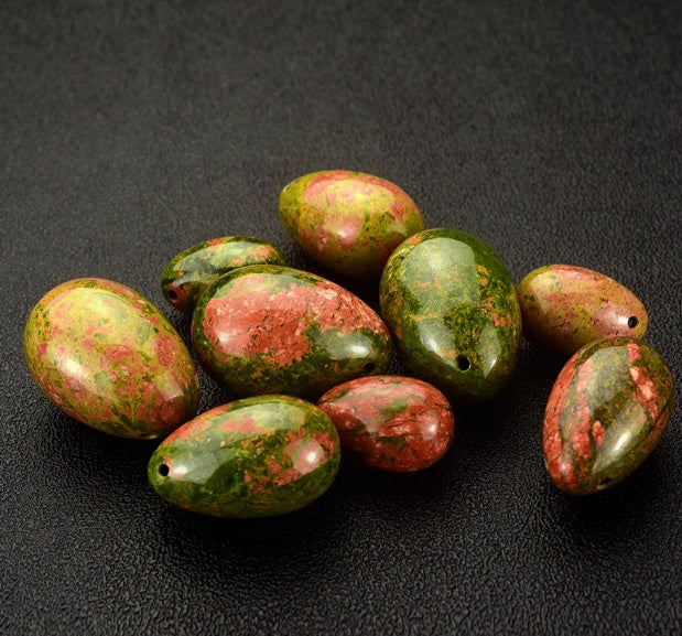 Drilled Natural Unakite Yoni Egg Pelvic Kegel Exercise Jade Egg Tightening Vaginal Muscle Jade Ben Wa Ball Massage Stone Body