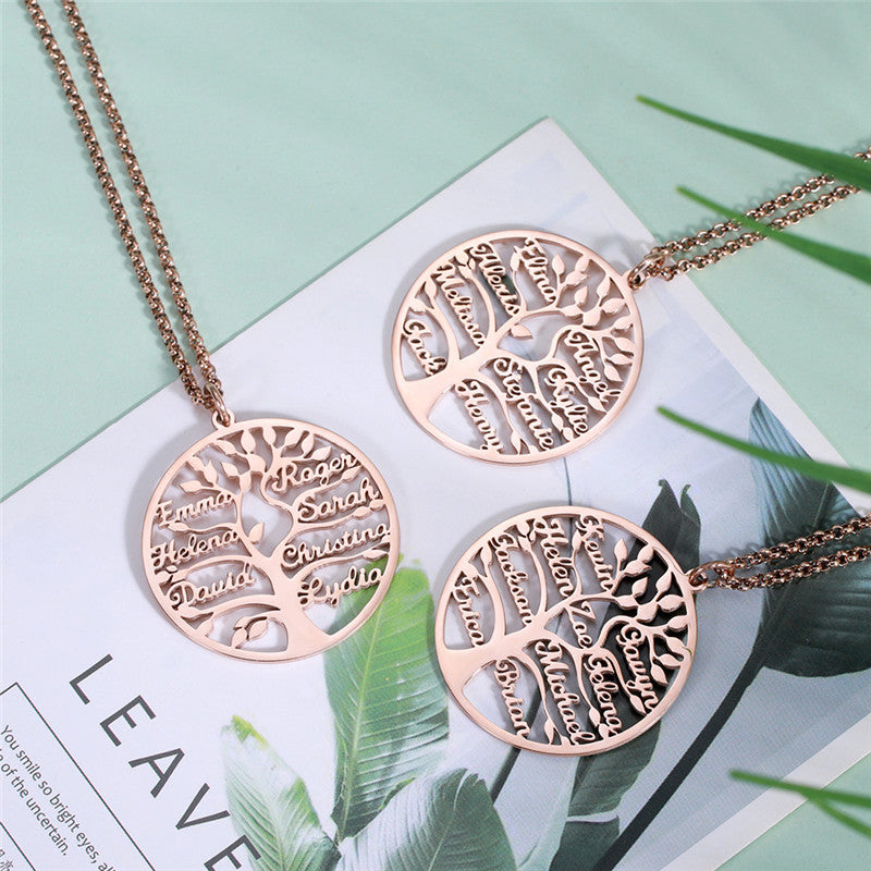 Halskette Rose Gold Lebensbaum mit Namen Lebensbaum-Halskette aus Edelstahl personalisiert