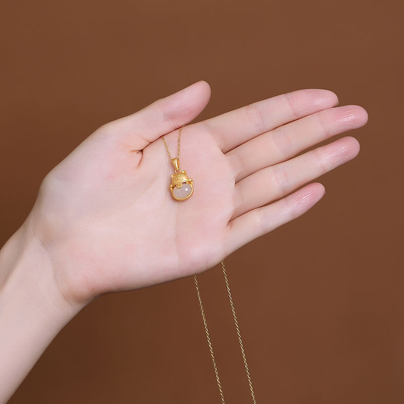 Glückskatze Hetian Jade Altes Gold Anhänger Weibliche Nische