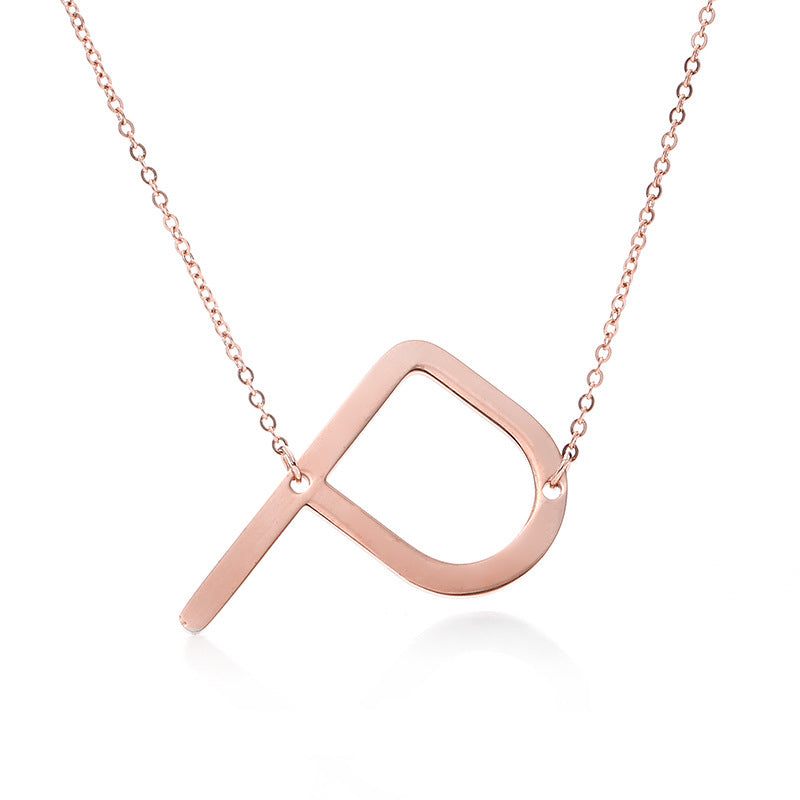 Fabuloso collar con colgante de letra inicial de acero inoxidable chapado en oro rosa
