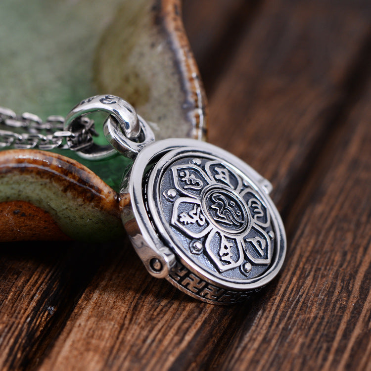 S925 Sterling Silber rotierender Sechs-Worte-Mantra-Anhänger