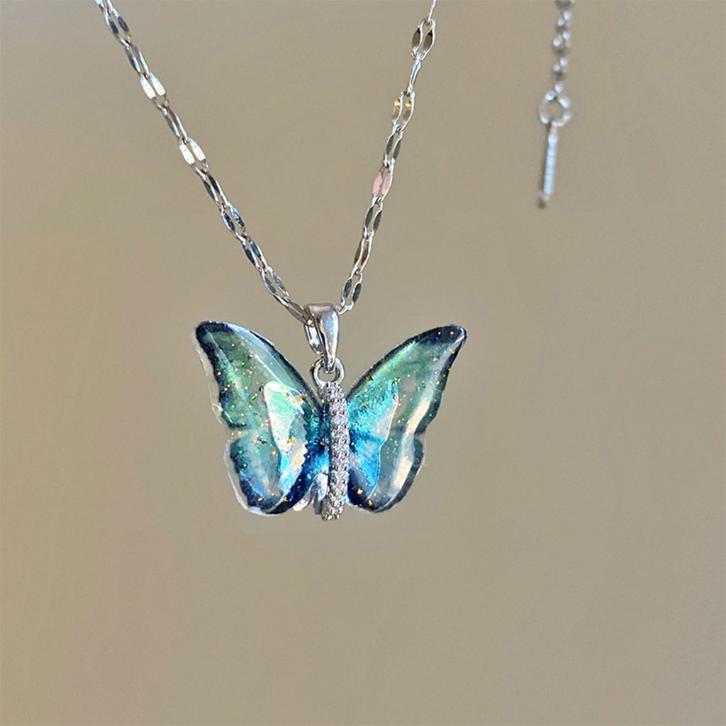 Farbiger Schmetterling Anhänger Schlüsselbeinkette Damen