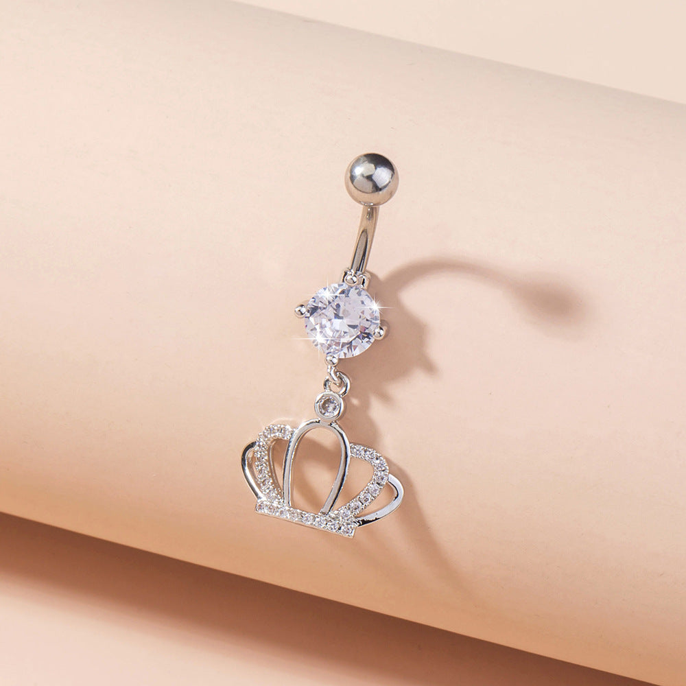 Anillo para ombligo con circonita en forma de corona