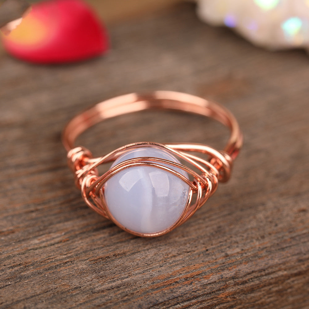 Anillo hecho a mano con una sola cuenta de piedra, joyería para damas