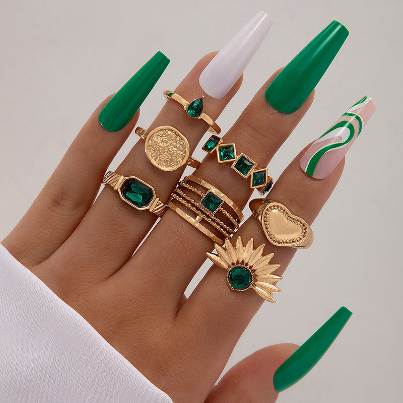 Ring-Set „Metal Emerald Diamond Love Palm“