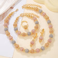 5Pcs Fashionable Metallic Beaded Necklaces Two Color Gold Bead Earrings Bracelets Suitable For Daily Wear Holiday Jewelry Gifts