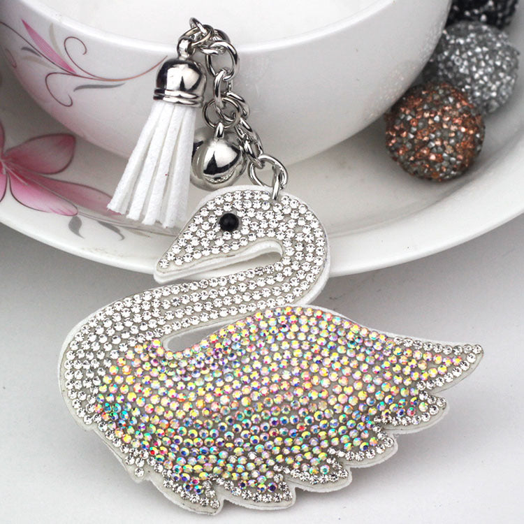 Creative Little Swan Korean Velvet Rhinestone Keychain