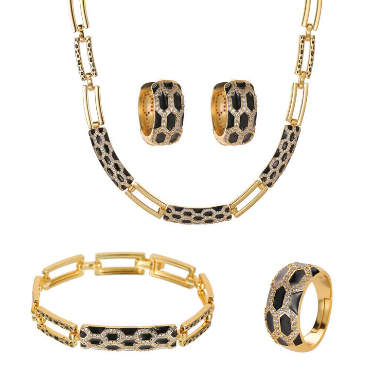 Nuevo juego de pendientes y collar con diamantes estilo coreano