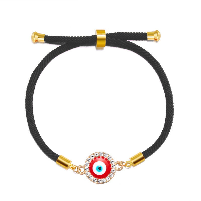 Evil Blue Eyes Alloy Oil Dripping Devil's Eye Diamond-embedded Pull Bracelet