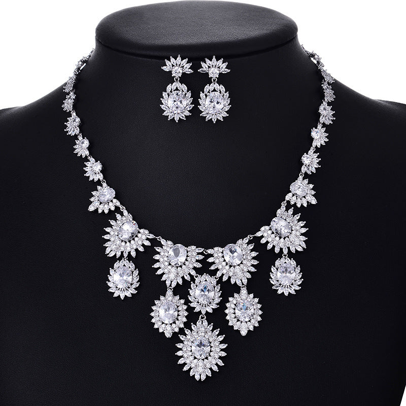 Schmuck Bunte Zirkon Ohrringe Halskette Set Braut Hochzeit Schmuck Accessoires